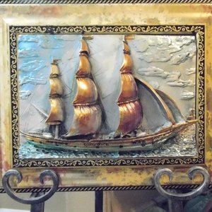 3D Copper and Metal Sail Boat Art - Heavy w Frame